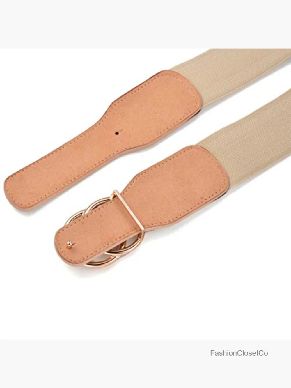 Elastic Stretch Wide Waist Belt with Double Rings Buckle